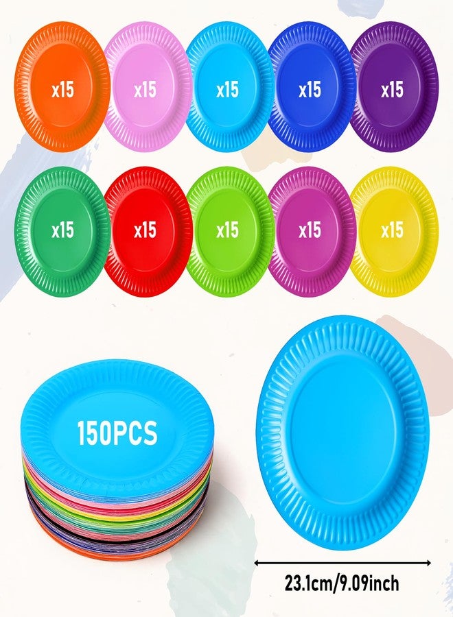 IANFAN 150 Pcs Disposable Colored Paper Plates, 9" Paper Dessert Plate Heavy Duty Party Plates Bulk Decorative Paper Plates for Picnics Baby Shower DIY Party Supplies, 10 Colors - Image 2
