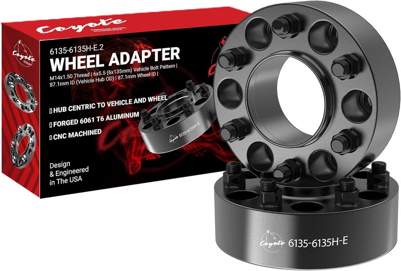 Coyote 2 Pcs Hub Centric Wheel Spacers 6x135mm 2.00 Inch Thick M14x1.5 - Image 1