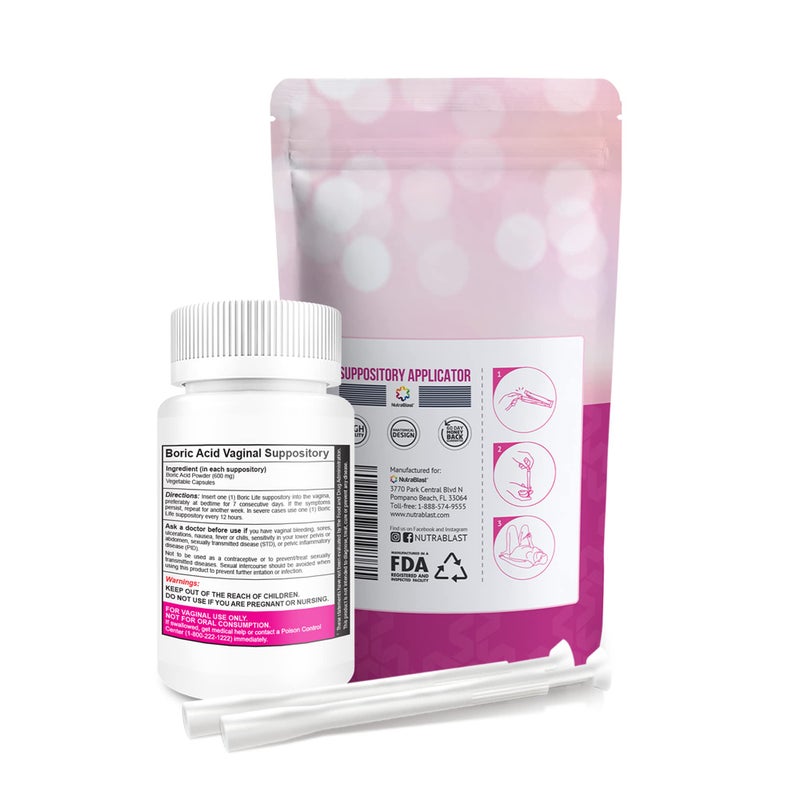 NutraBlast Boric Acid Vaginal Suppositories 600mg Bundle with Applicator, 30 Suppositories & 15 Applicators - Feminine Care - Made in USA - Image 2