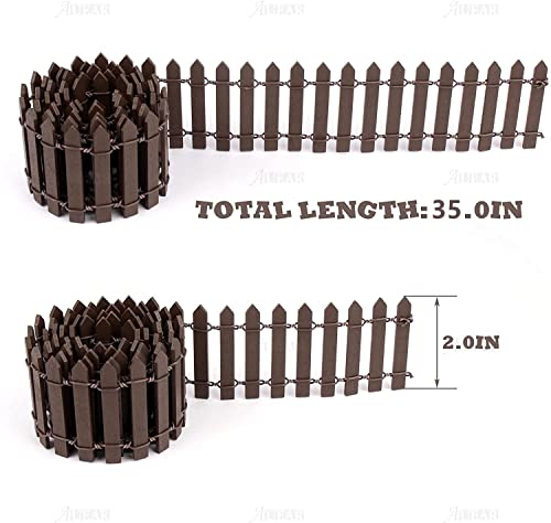 AUEAR 35 Inch Mini Fairy Garden Fence Wood Ornament Wooden Decorative Picket for DIY Crafts Project Brown 4Pack - Image 3