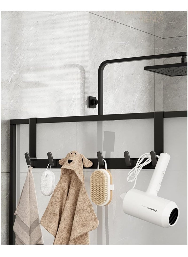 Over the Door Hook Rack with 5 Hooks, Versatile Door Hanger for Coats, Towels, Bags, Keys, Ideal for Bathroom, Bedroom, Behind Back of Door, Black - Image 4