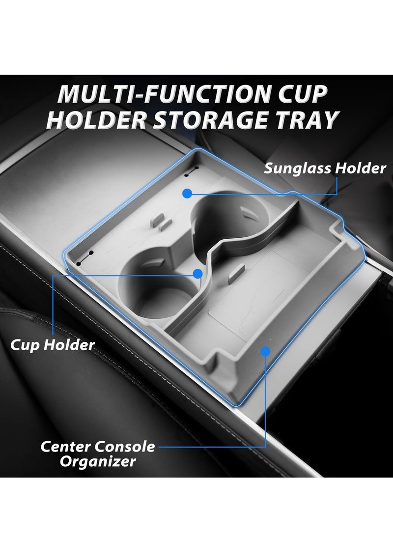 SYOSI منظم وحدة التحكم المركزية | إدخال حامل الأكواب | منظم كابل الشحن - غطاء سيليكون 3 في 1 متوافق مع تسلا موديل 2021 2022 2023 ملحقات منظم (رمادي) - Image 2