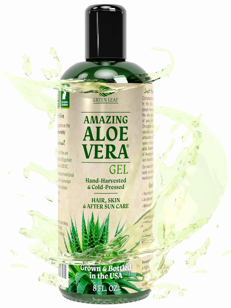 Green Leaf Naturals Amazing Aloe Vera Gel  Freshly Cut 100 Pure Aloe Premium Quality Vegan Unscented  Natural Sunburn Relief After Shave Skin Face  Hair Care 8oz