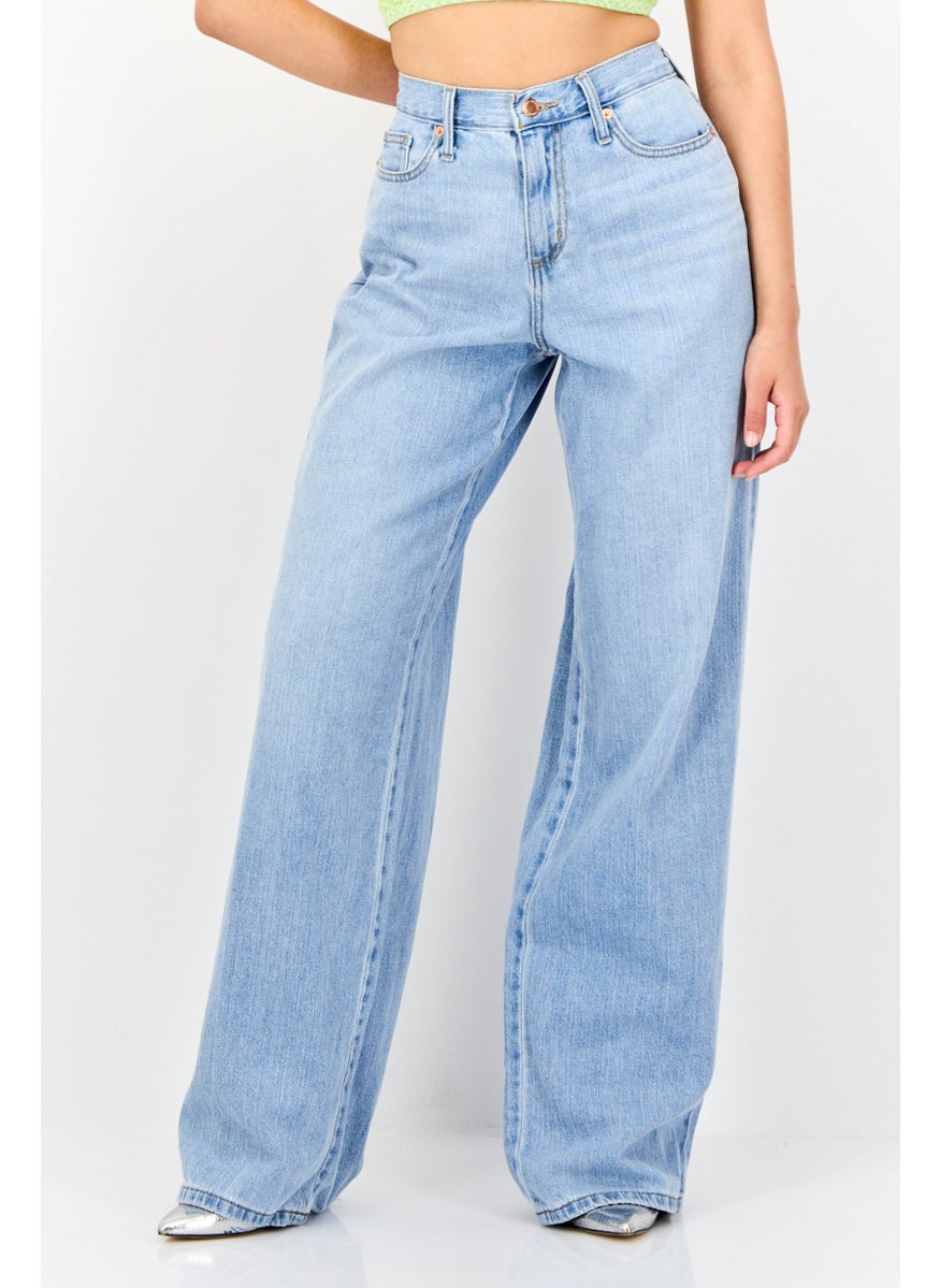 Universal Thread Women Relaxed Fit Washed Non-Stretchable Long Jeans, Light Blue  - Image 1