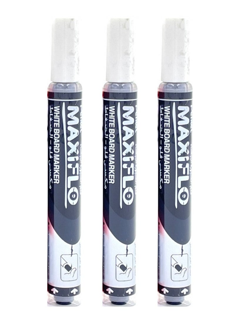 Pentel علامة سبورة ماكسي فلو بيضاء 3 قطع طرف مائل حبر أسود - Image 1