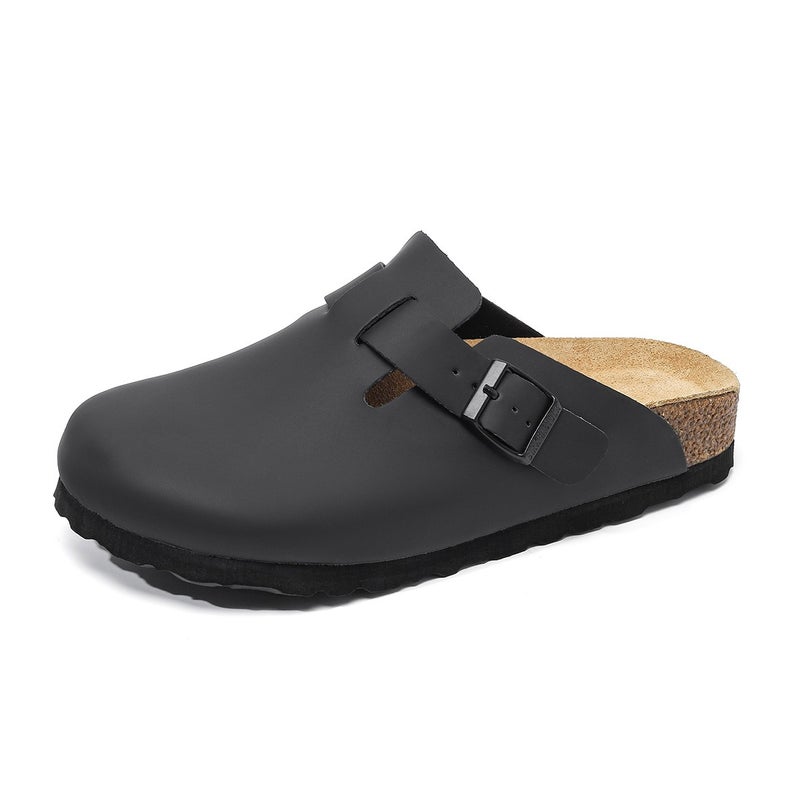 Waterproof Genuine Leather Cork Sole Slip-On Half Shoes for Adults, Unisex Closed-Toe Casual Loafers