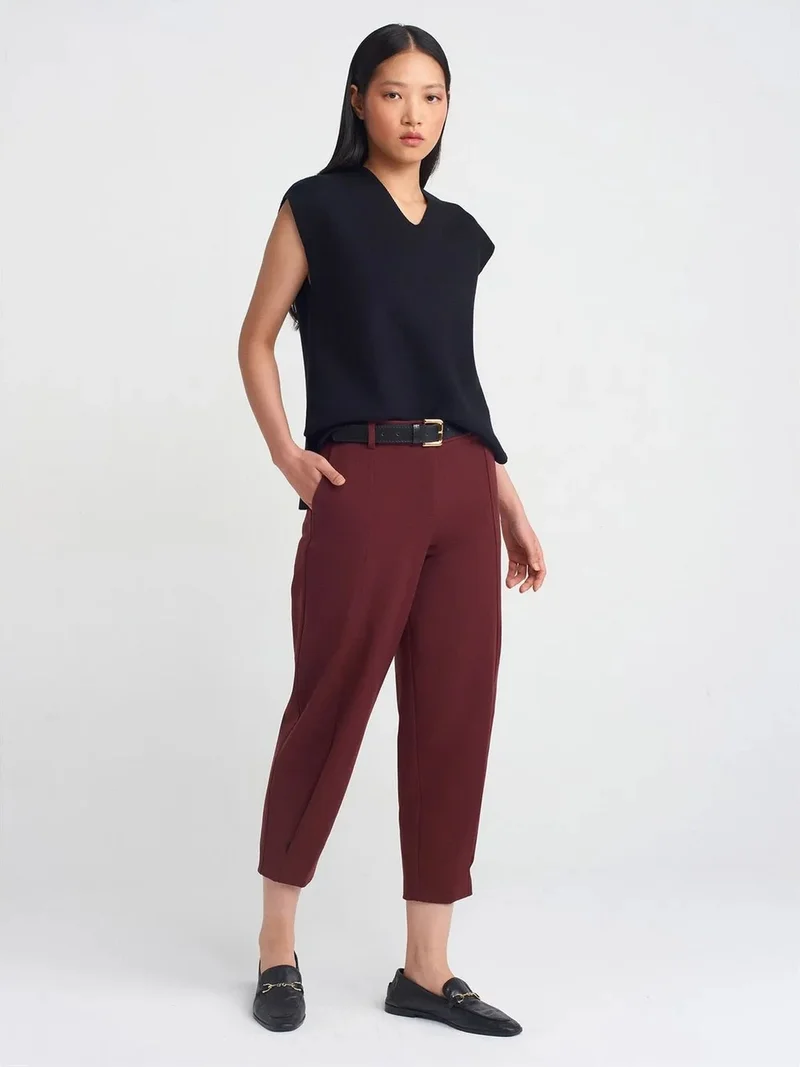 ديلفين Dilvin Women's Belted Straight-leg Capri Trousers