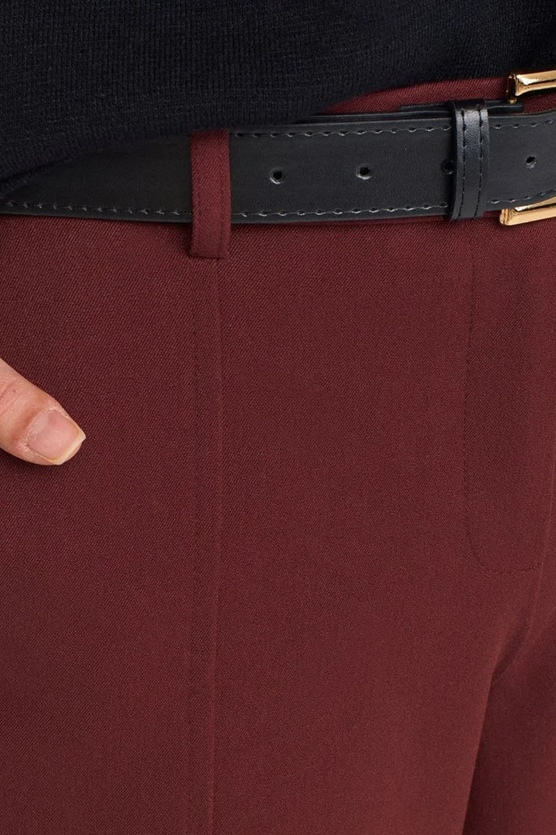 Dilvin Burgundy Red DILVIN Women's Belted Straight-leg Capri Trousers for Women | Best Price UAE
