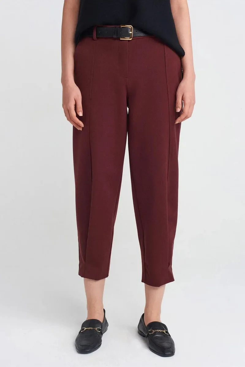 Dilvin Burgundy Red DILVIN Women's Belted Straight-leg Capri Trousers for Women | Best Price UAE