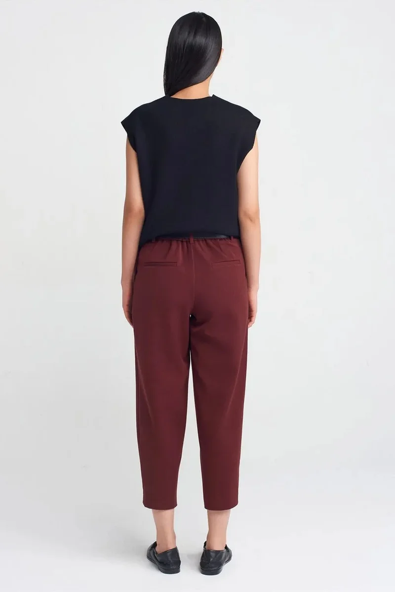 Dilvin Burgundy Red DILVIN Women's Belted Straight-leg Capri Trousers for Women | Best Price UAE