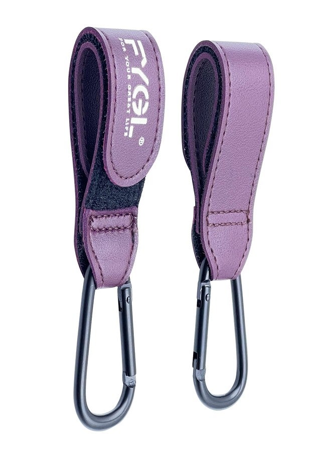 FYGL Stroller Hooks - Leather Buggy Clips, Pushchair Carabiner Clip for Bags, Easy Attachment for Pram, Universal Stroller Clips and Hooks, Stroller Accessories - Dark Red (2 Pack) - Image 1