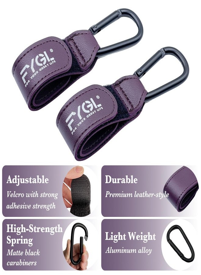 FYGL Stroller Hooks - Leather Buggy Clips, Pushchair Carabiner Clip for Bags, Easy Attachment for Pram, Universal Stroller Clips and Hooks, Stroller Accessories - Dark Red (2 Pack) - Image 4