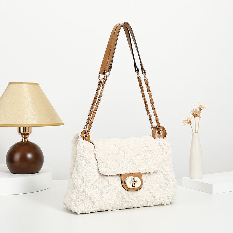 High-End Plush Bag Women'S Chain Crossbody Bag Commuter Mao Mao Bag Single Shoulder Underarm Bag - Image 3
