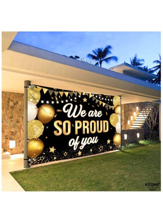 Black We are So Proud of You Banner - XtraLarge, 72x44 Inch | Graduation Banner, Congratulations Decorations | Graduation Backdrop 2025, Black and Gold Graduation Decorations - view 5