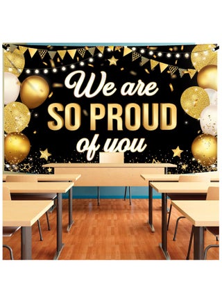 Black We are So Proud of You Banner - XtraLarge, 72x44 Inch | Graduation Banner, Congratulations Decorations | Graduation Backdrop 2025, Black and Gold Graduation Decorations - view 4