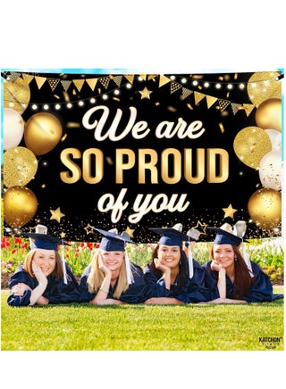 Black We are So Proud of You Banner - XtraLarge, 72x44 Inch | Graduation Banner, Congratulations Decorations | Graduation Backdrop 2025, Black and Gold Graduation Decorations - view 2