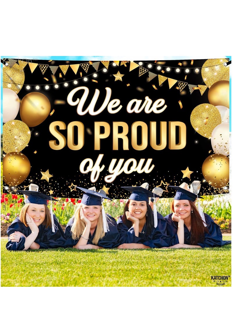 KATCHON Black We are So Proud of You Banner - XtraLarge, 72x44 Inch | Graduation Banner, Congratulations Decorations | Graduation Backdrop 2025, Black and Gold Graduation Decorations - Image 2