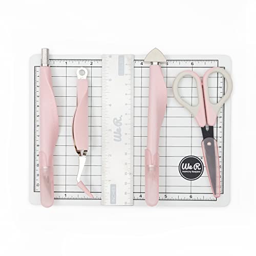We R Memory Keepers Mini Tool Kit Pink, with Cutting Mat, Ruler, Scissors, Craft Knife, Tweezers, Brad Setter, and Piercing Tool, DIY Craft Projects, Scrapbooking, Journaling, Card Making, and More - Image 1
