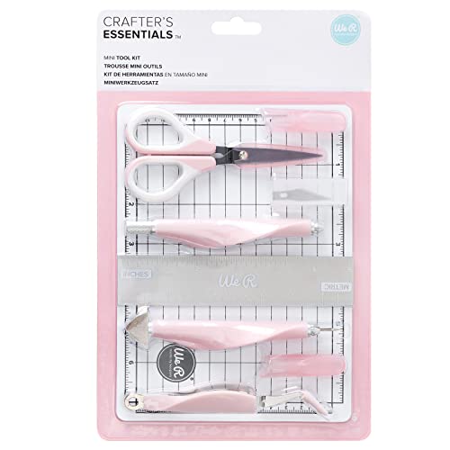 We R Memory Keepers Mini Tool Kit Pink, with Cutting Mat, Ruler, Scissors, Craft Knife, Tweezers, Brad Setter, and Piercing Tool, DIY Craft Projects, Scrapbooking, Journaling, Card Making, and More - Image 2