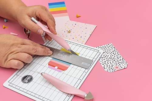 We R Memory Keepers Mini Tool Kit Pink, with Cutting Mat, Ruler, Scissors, Craft Knife, Tweezers, Brad Setter, and Piercing Tool, DIY Craft Projects, Scrapbooking, Journaling, Card Making, and More - Image 4