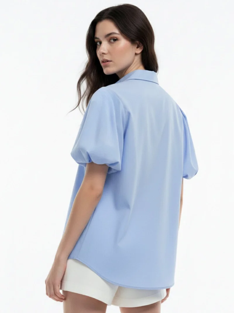 Outzidr  Blue Oversized Puff Sleeve Shirt  | Best Price UAE
