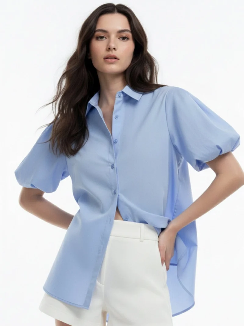 Blue Oversized Puff Sleeve Shirt