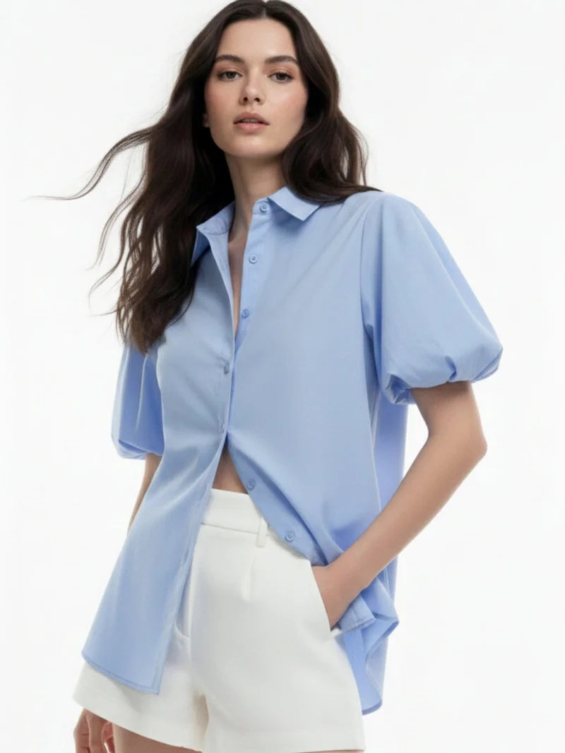 Outzidr  Blue Oversized Puff Sleeve Shirt  | Best Price UAE