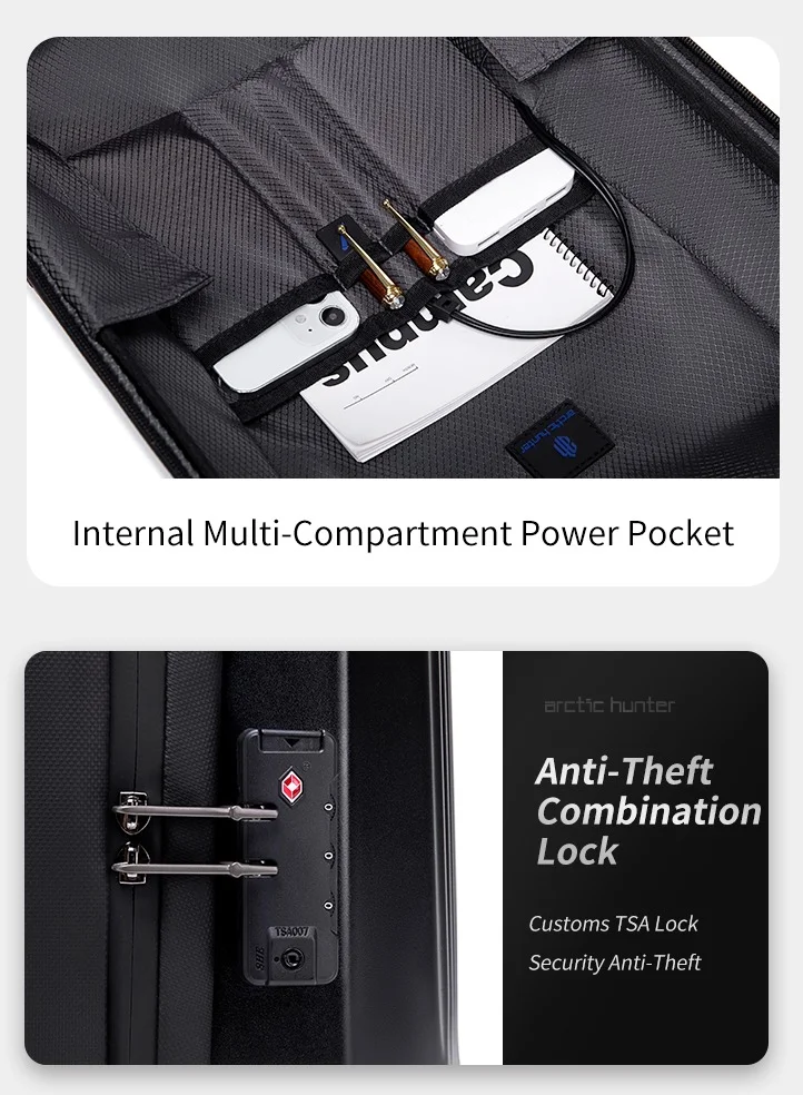 أركتيك هانتر Anti Theft Business Laptop Backpack Waterproof Expandable Hard Shell Backpack with USB Charging Port and TSA Lock for Men and Women B00487 Black