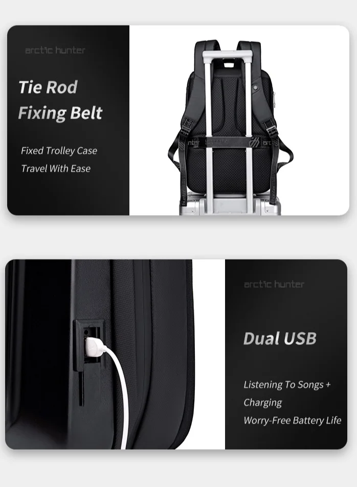 أركتيك هانتر Anti Theft Business Laptop Backpack Waterproof Expandable Hard Shell Backpack with USB Charging Port and TSA Lock for Men and Women B00487 Black
