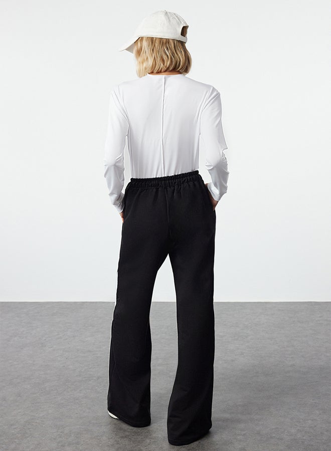 trendyol Black Color Blocked Stripe Detailed Wide Leg Knitted Sports Sweatpants  - Image 5