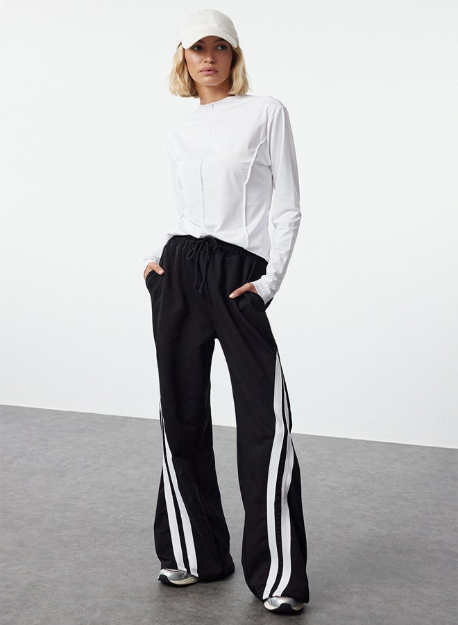 trendyol Black Color Blocked Stripe Detailed Wide Leg Knitted Sports Sweatpants  - Image 1