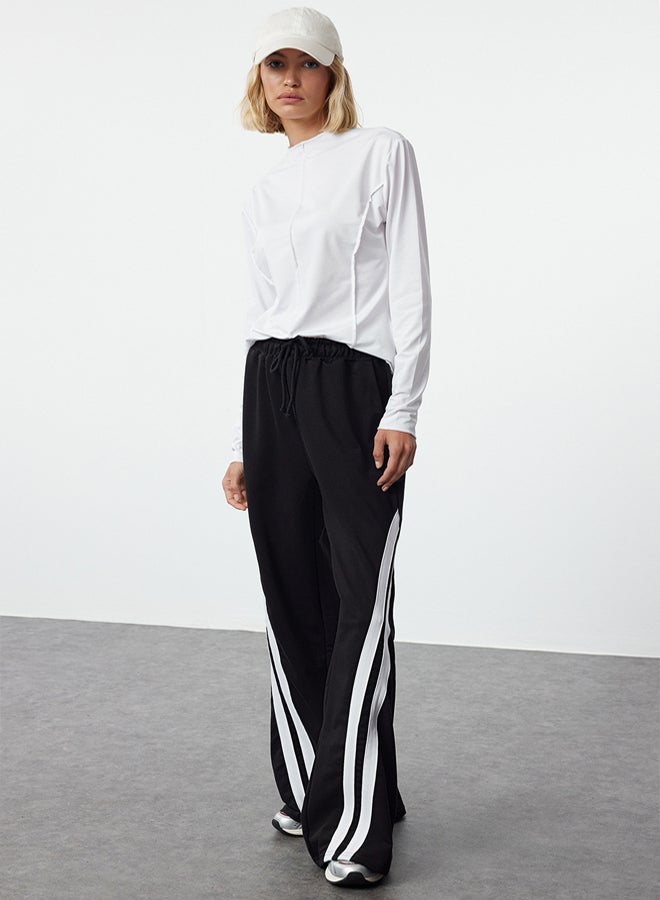 trendyol Black Color Blocked Stripe Detailed Wide Leg Knitted Sports Sweatpants  - Image 2