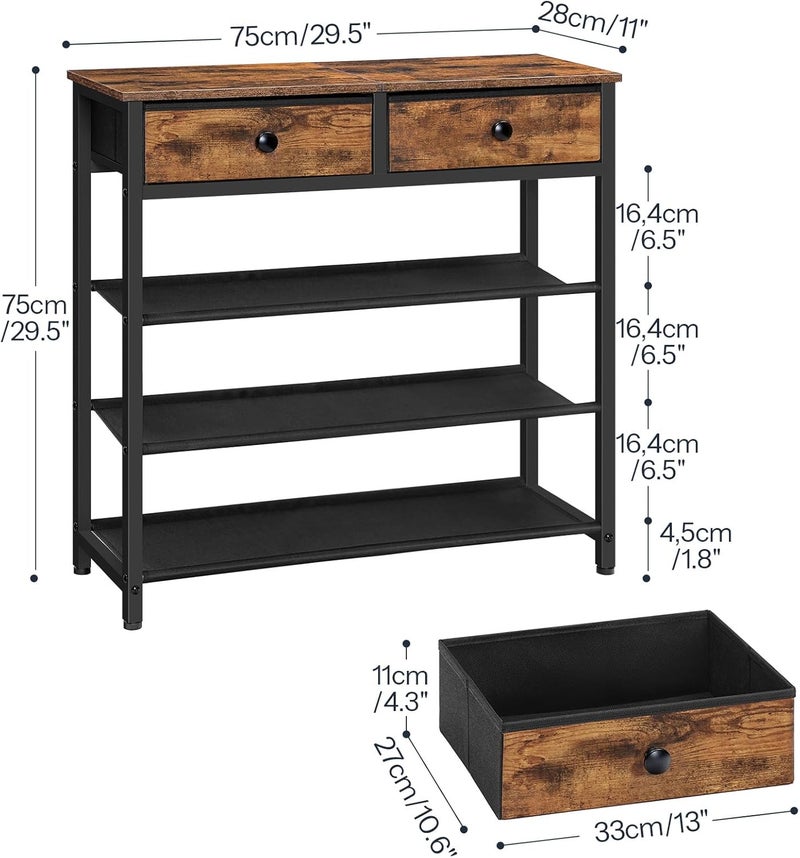 HOOBRO Shoe Rack, 4 Tier Shoe Storage Organizer with 2 Non-Woven Drawers, 9-12 Pairs of Shoes for Entryway, Shoe Shelf with 3 Oxford Fabric Shelves and Wooden Top, Closet, Rustic Brown EBF77XJ01 - Image 2