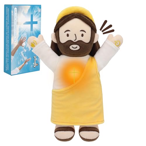 Yelakey Talking Jesus Plush Toy with Glow Resurrection of Jesus Speaks Bible Verses Story Songs Easter Toys with Greeting Card Jesus Stuffed Doll for Easter Gift - Image 1