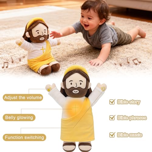 Yelakey Talking Jesus Plush Toy with Glow Resurrection of Jesus Speaks Bible Verses Story Songs Easter Toys with Greeting Card Jesus Stuffed Doll for Easter Gift - Image 5