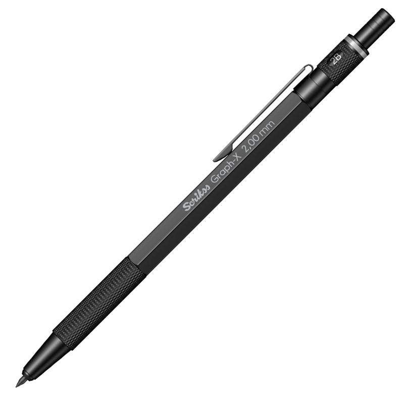 Scrikss 20mm Mechanical Clutch Lead Pen Pencil Matt Black Brass Body Push Mechanism GraphX Series Mini Removable Sharpener - Image 1
