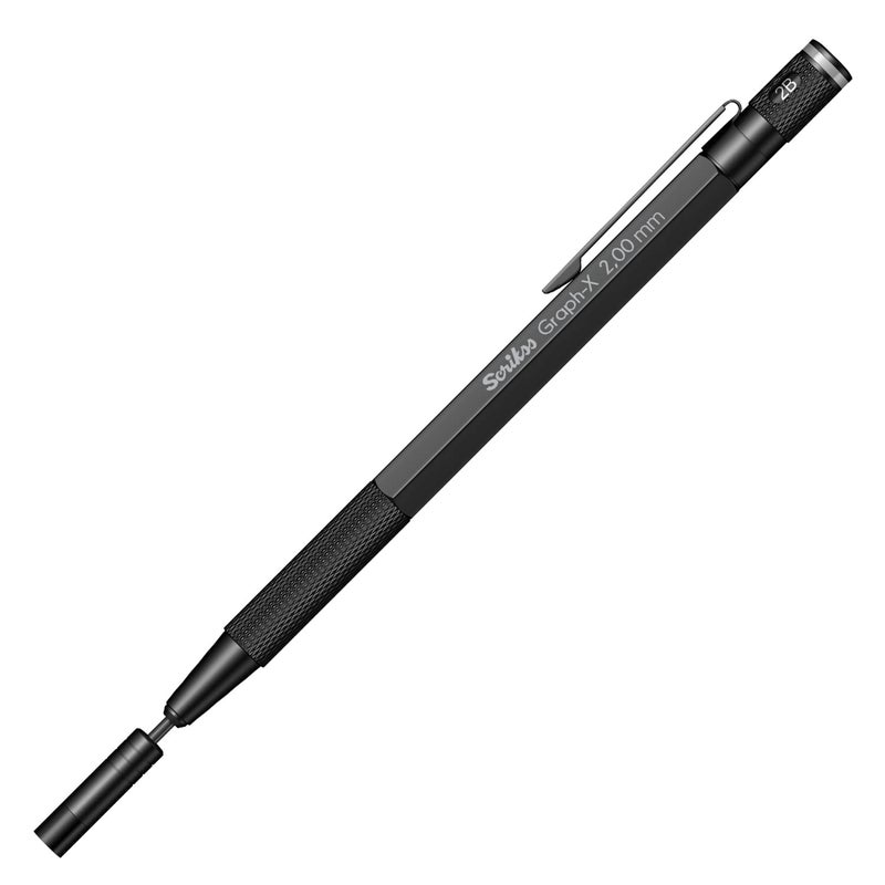 Scrikss 20mm Mechanical Clutch Lead Pen Pencil Matt Black Brass Body Push Mechanism GraphX Series Mini Removable Sharpener - Image 4