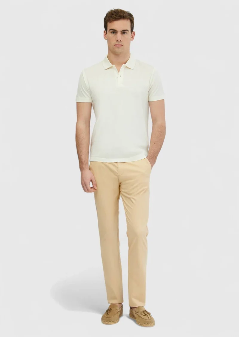 RAMSEY Ecru Plain Polo Neck 100% Cotton T-Shirt