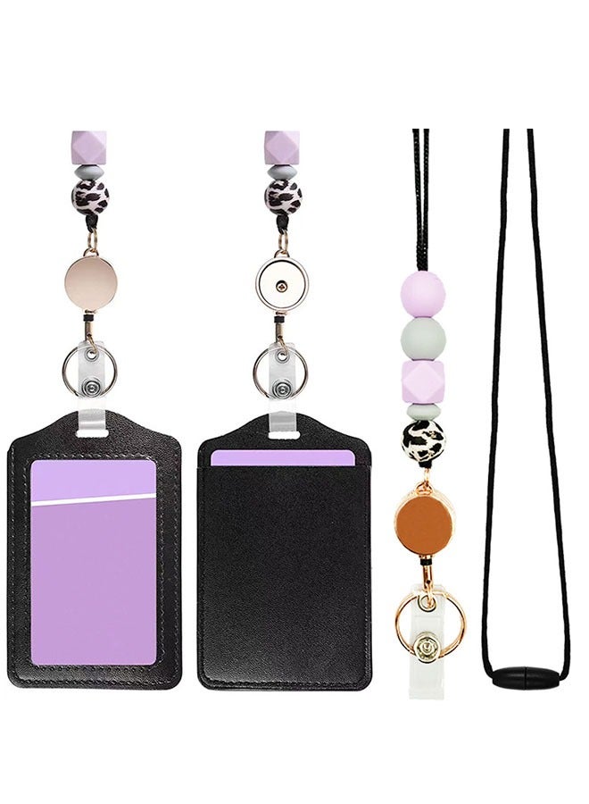 Ant ID Card and Badge Holder with Retractable Lanyards, Silicone Bead Card Sleeve Transparent ID Window Case, Retractable Badge Reel Carabiner Clip Card for Women Nurse Teacher Student - Image 1