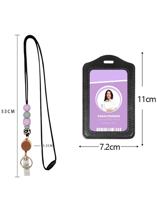 Ant ID Card and Badge Holder with Retractable Lanyards, Silicone Bead Card Sleeve Transparent ID Window Case, Retractable Badge Reel Carabiner Clip Card for Women Nurse Teacher Student - Image 2