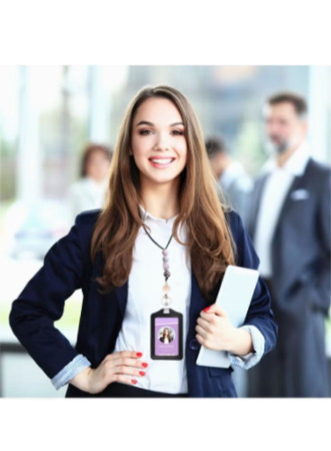 Ant ID Card and Badge Holder with Retractable Lanyards, Silicone Bead Card Sleeve Transparent ID Window Case, Retractable Badge Reel Carabiner Clip Card for Women Nurse Teacher Student - Image 5