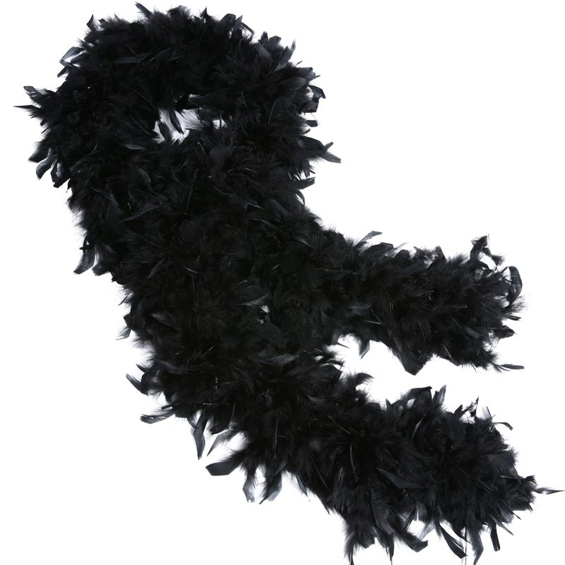 THARAHT Black Chandelle Turkey Feather Boa 2 Yards 40g for DIY Craft Home Dancing Wedding Party Halloween Costume Decoration Feather Boa - Image 1