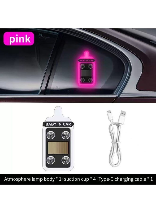 HYH Baby in Car Solar Powered Bottle Shape Car LED Atmosphere Light, Wireless Neon Glow Decorative Lamp, No Wiring Car Triangle Window Safety Warning Light for Baby Safety - Image 1