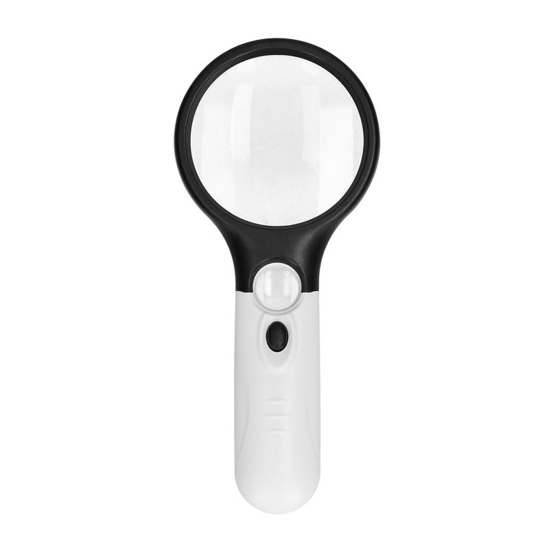 بريق مضخم مضيء: عدسة زجرة بصرية 2.5 ضعف و 45 ضعف - 3 أضواء LED ومقبض ABS مريح للاستخدام - بريق مضخم محمول للقراءة والتفاصيل الدقيقة والجداول الصحفية والخرائط والنماذج المصغرة - Image 1