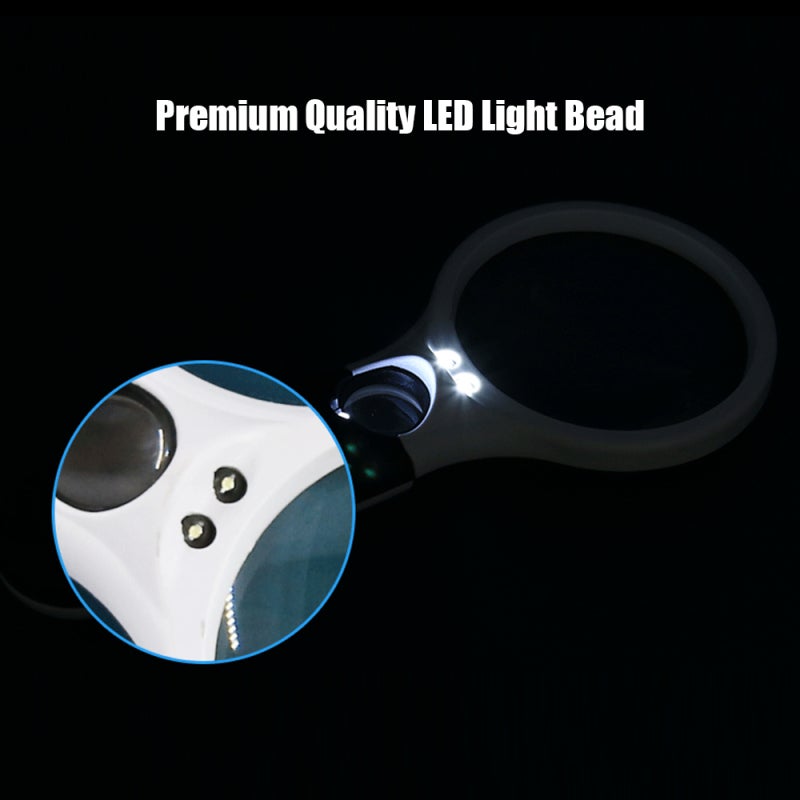 بريق مضخم مضيء: عدسة زجرة بصرية 2.5 ضعف و 45 ضعف - 3 أضواء LED ومقبض ABS مريح للاستخدام - بريق مضخم محمول للقراءة والتفاصيل الدقيقة والجداول الصحفية والخرائط والنماذج المصغرة - Image 4