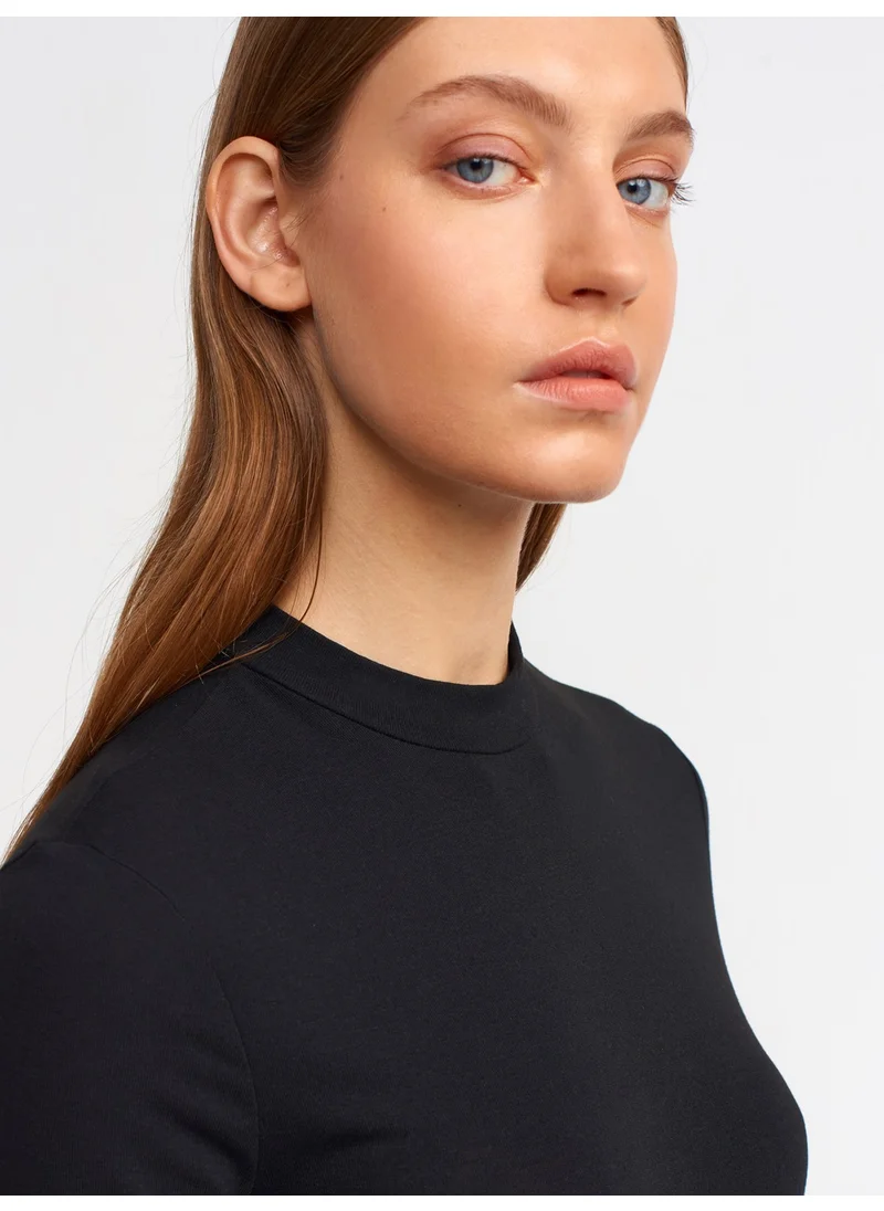 Dilvin 30481 High Collar Tshirt-Black