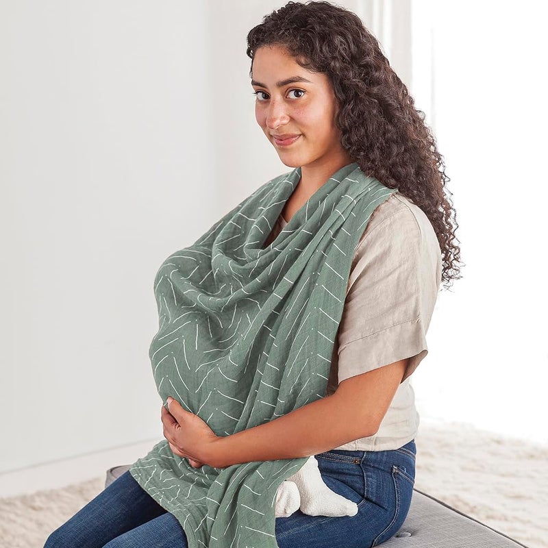 Itzy Ritzy Breastfeeding Boss Multi-Use Cover â€“ A Nursing Cover, Swaddle, Car Seat Wrap, Tummy Time Mat & Burp Cloth All in One â€“ Made of Soft Muslin Fabric & Measures 47â€ x 47â€ (Sage Mudcloth) - Image 1