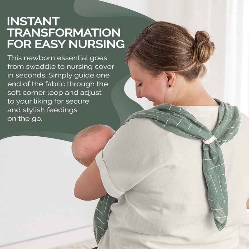 Itzy Ritzy Breastfeeding Boss Multi-Use Cover â€“ A Nursing Cover, Swaddle, Car Seat Wrap, Tummy Time Mat & Burp Cloth All in One â€“ Made of Soft Muslin Fabric & Measures 47â€ x 47â€ (Sage Mudcloth) - Image 4