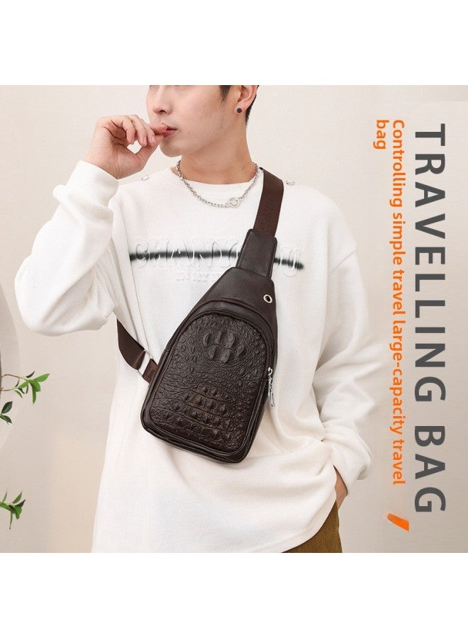 Generic Men's Chest Bag Crocodile Pattern Crossbody Bag Multifunctional Storage Bag Fashionable Cool Shoulder Casual Bag In Stock-Color:Brown  - Image 2