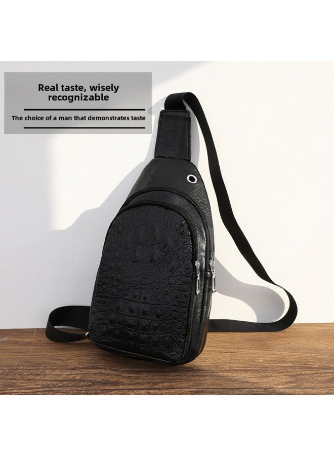 Generic Men's Chest Bag Crocodile Pattern Crossbody Bag Multifunctional Storage Bag Fashionable Cool Shoulder Casual Bag In Stock-Color:Brown  - Image 3